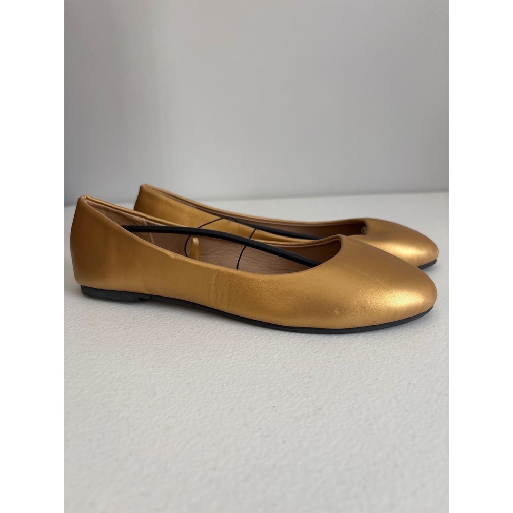 SH18es Womens Ballet Flats‎ Gold Metallic Round Toe Slip On Size 6